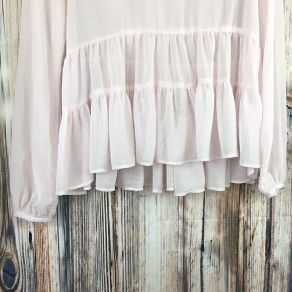 UO | Kimchi Blue Sheer Pink Ruffle Blouse | M - Picture 3 of 8